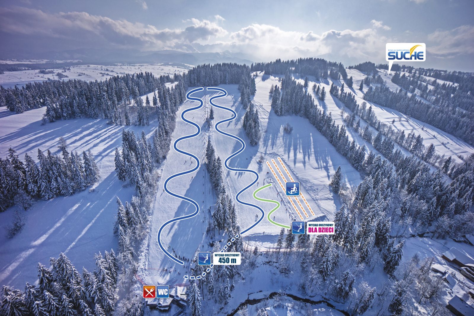 Mapa tras narciarskich na stoku Suche-Ski